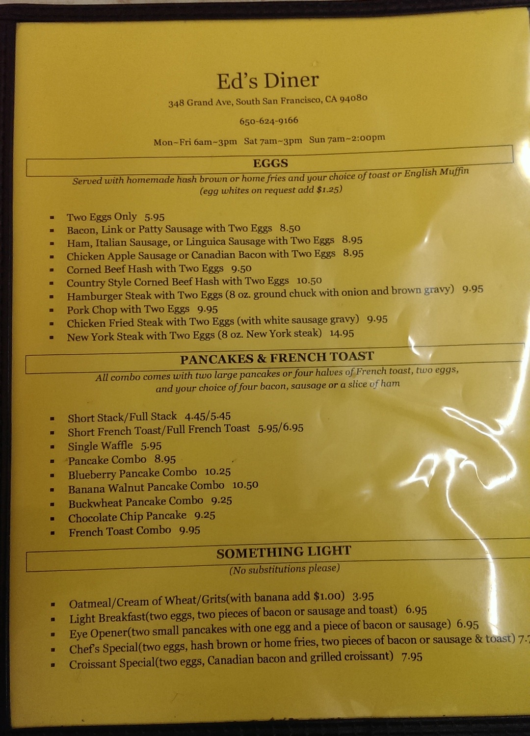 photo of menu