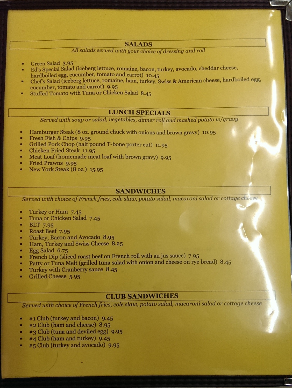 photo of menu