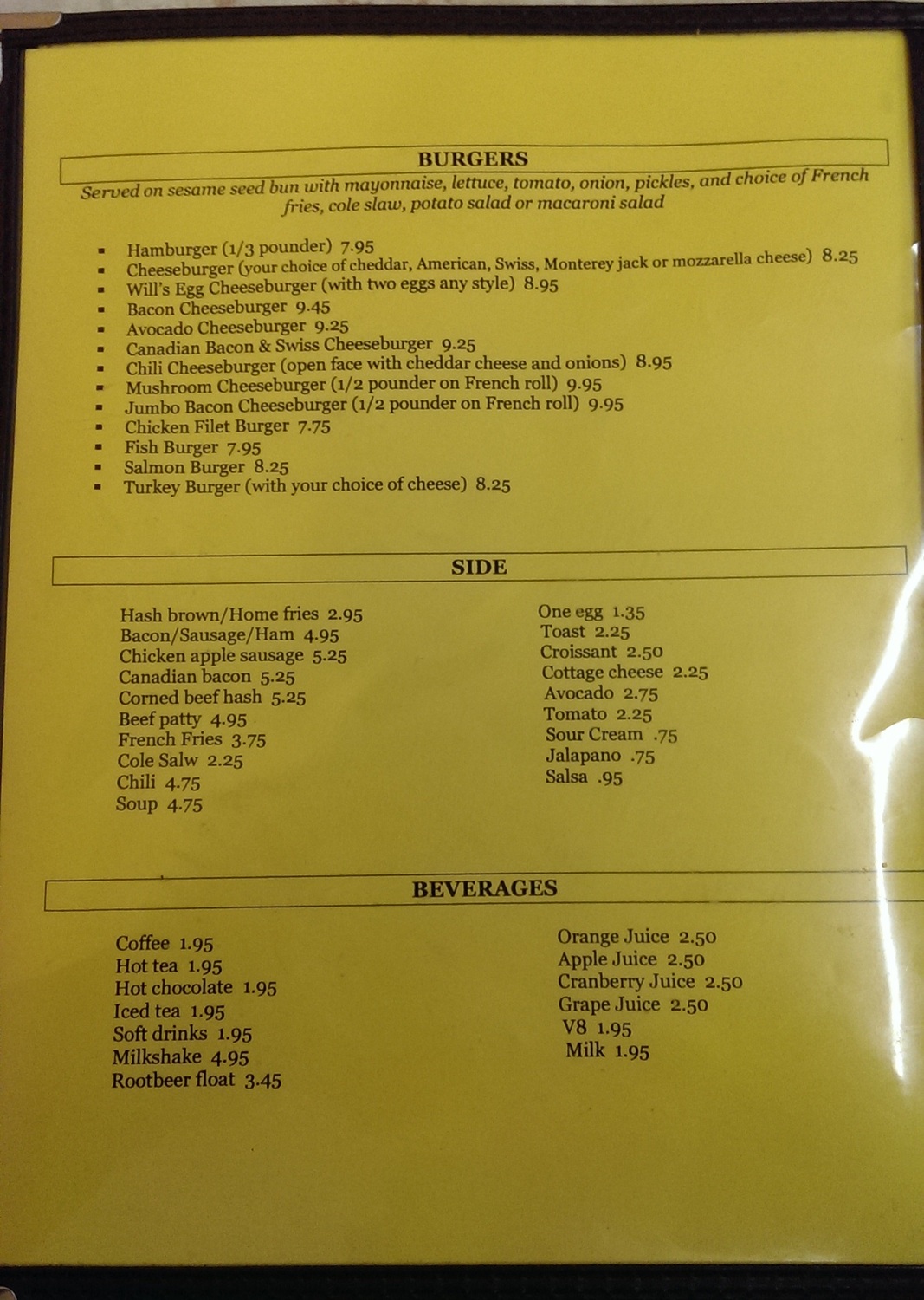 photo of menu