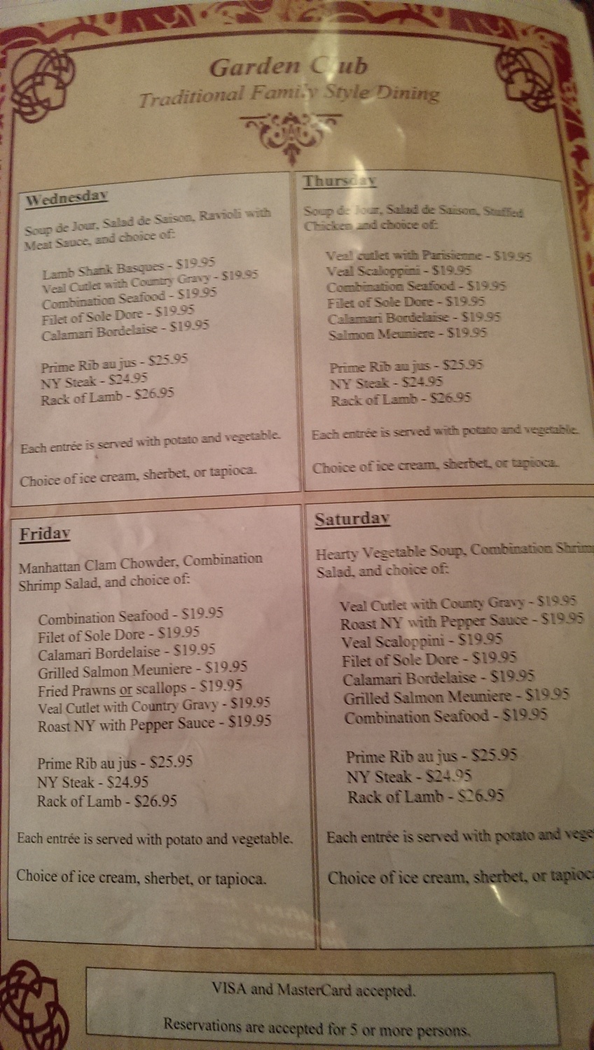 photo of menu
