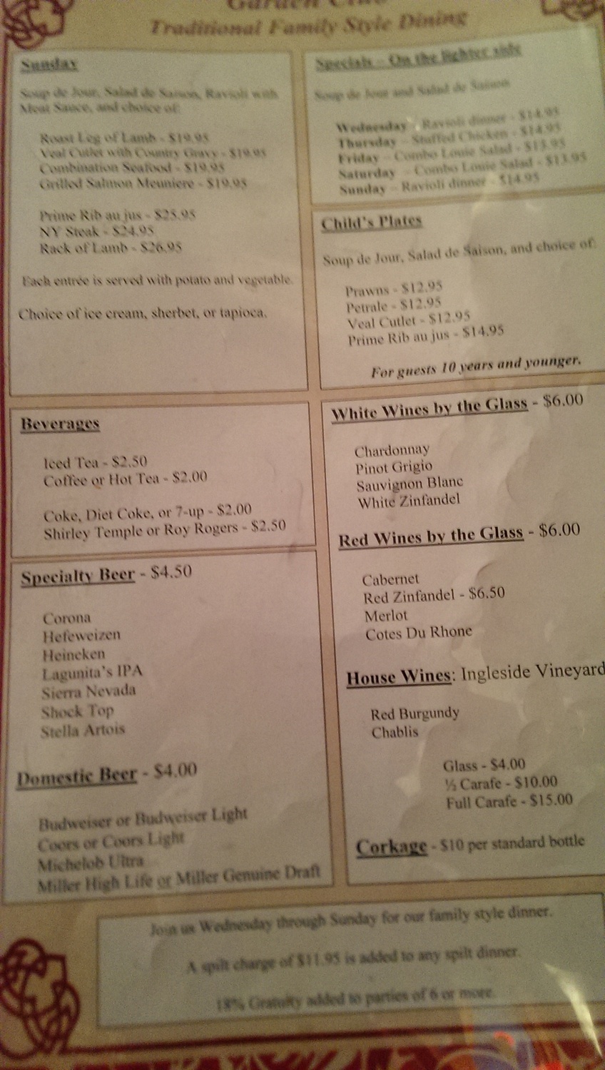 photo of menu