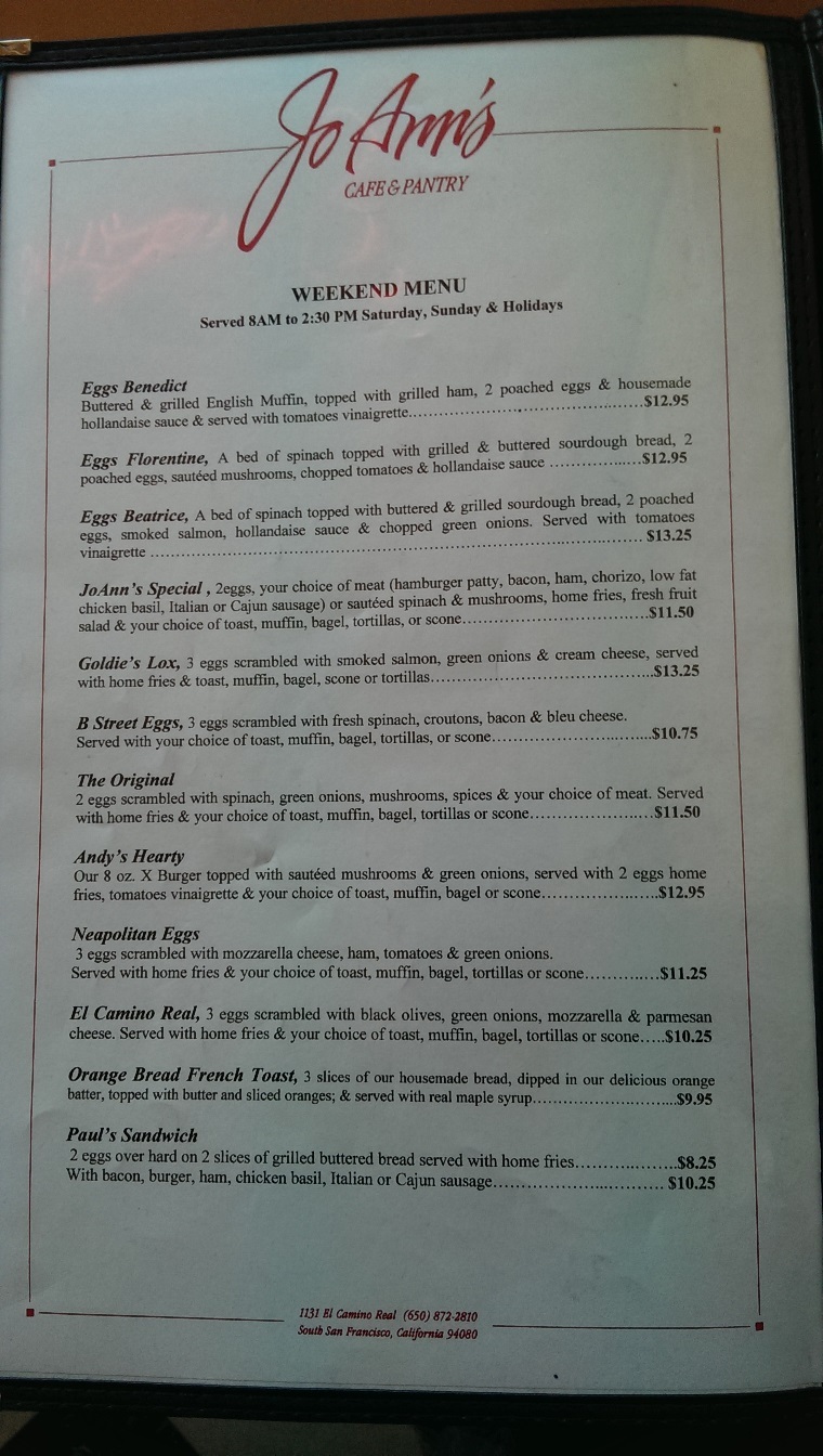 photo of menu
