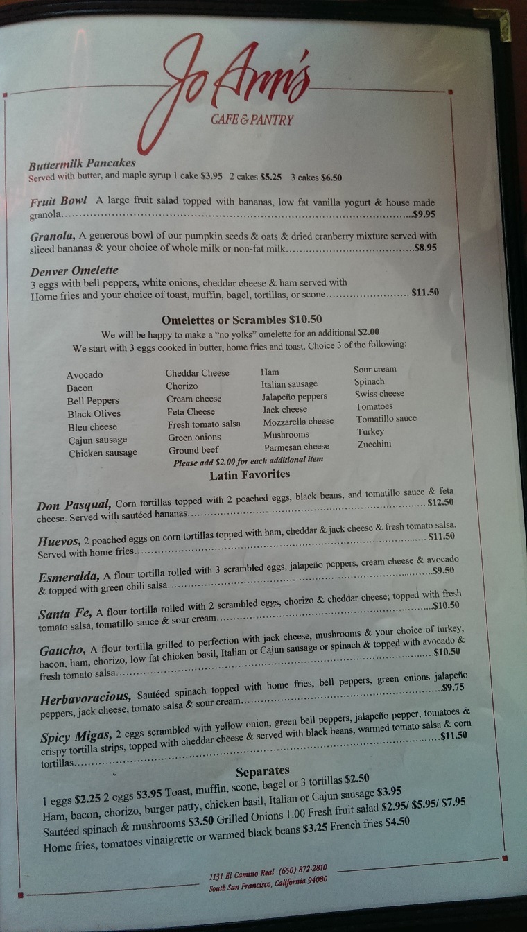 photo of menu
