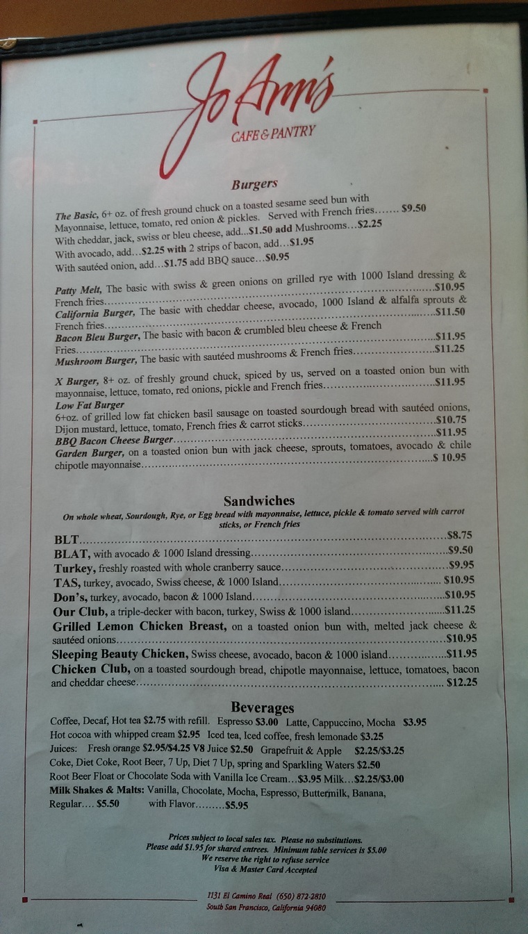photo of menu