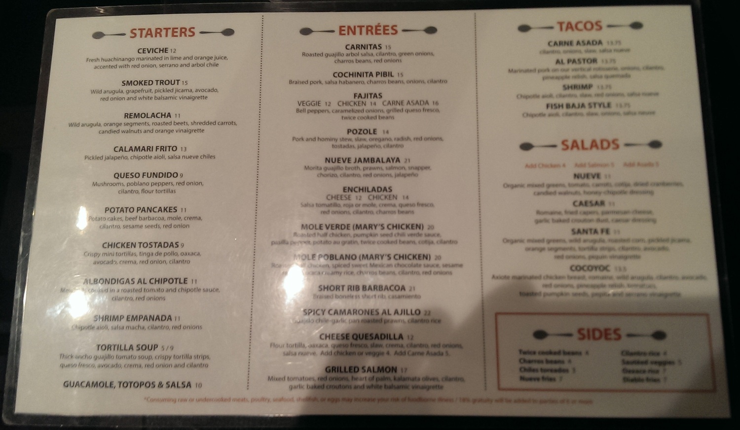 photo of menu