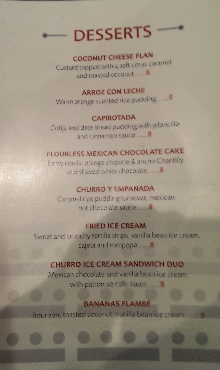 photo of menu