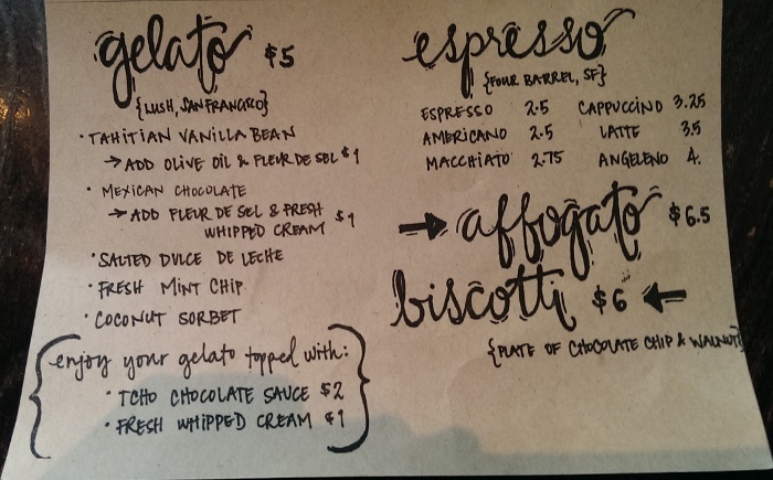 photo of menu