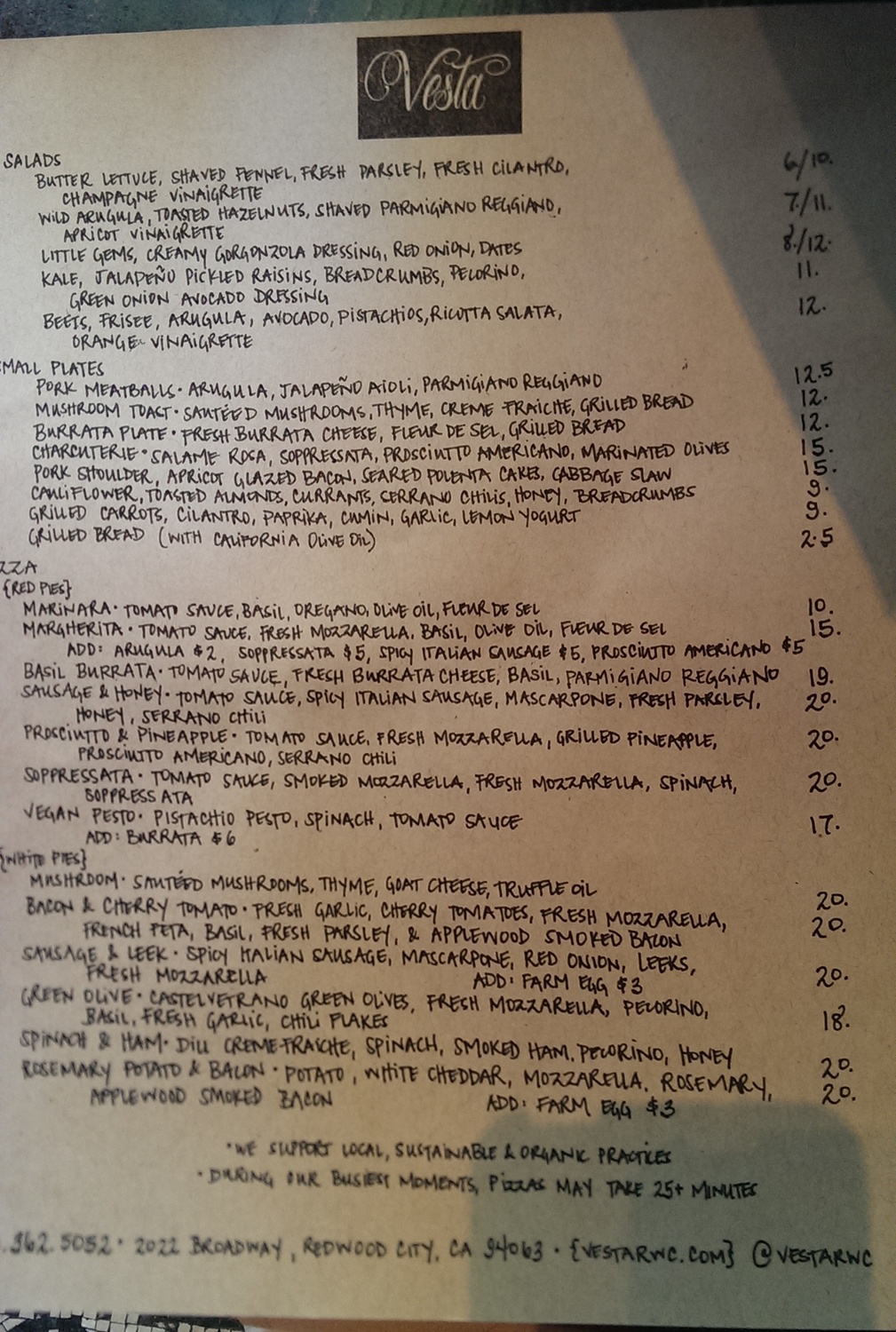 photo of menu